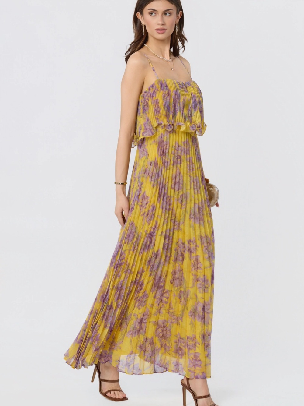 Makennah Plissé Floral Maxi Dress